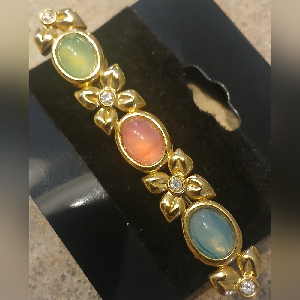 ♦️Vintage Colorful Glass Cabochon  Richelieu Brooch - Picture 7 of 9